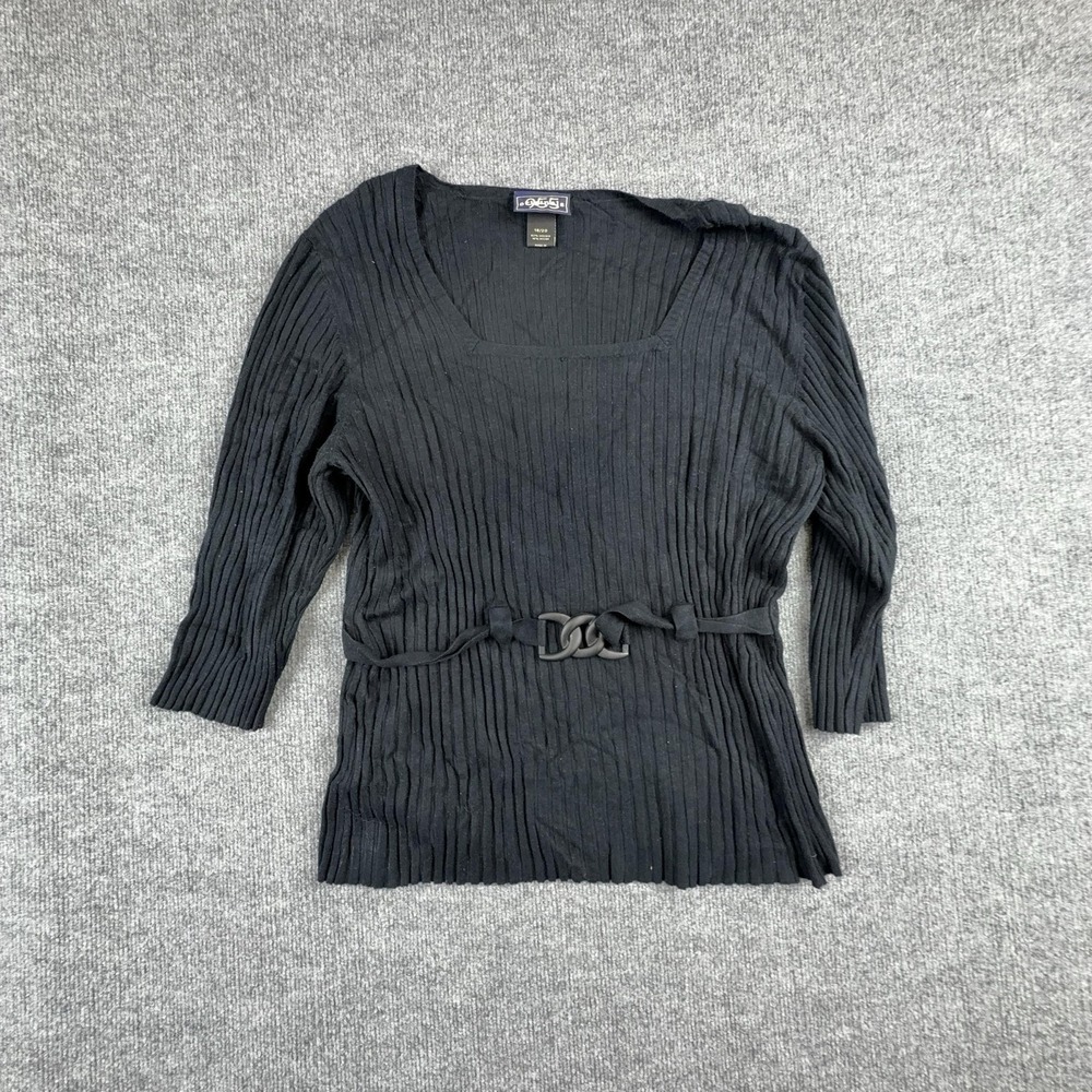 955 Originals Sweater Womens 18/20 Black Square Neck Belted Tunic 3/4 Sleeve
